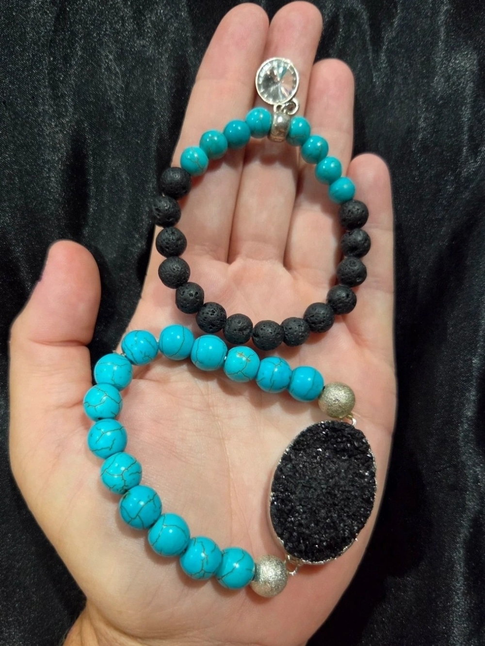Turquoise & Black Druzy Stone Stack Bracelet